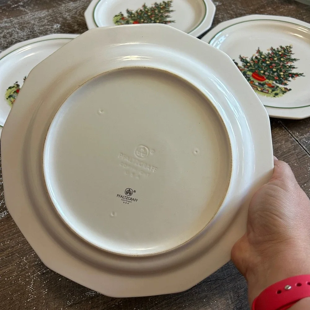 Vtg Pfaltzgraff Christmas Heritage Stoneware 10in Dinner Plates Set of 4 Tree